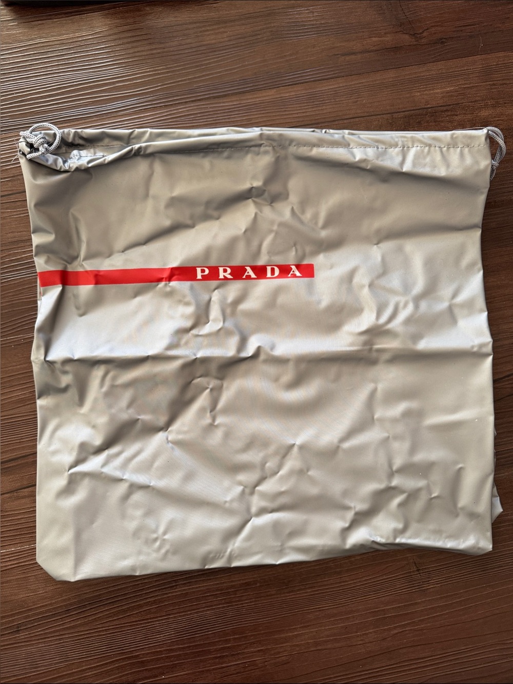 Prada large Silver Dust bag with Red Logo Stripe for shoes